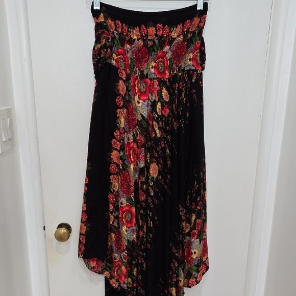 Boho Peasant Hippie Gypsy Floral High-Low Tie At The Waist Maxi Skirt - Picture 7 of 9